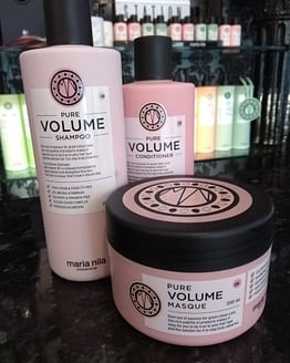 Pure Volume by Sienna X. The image shows 3 products. 2 bottles at the back and a tub at the front. All pink in colour with black lids