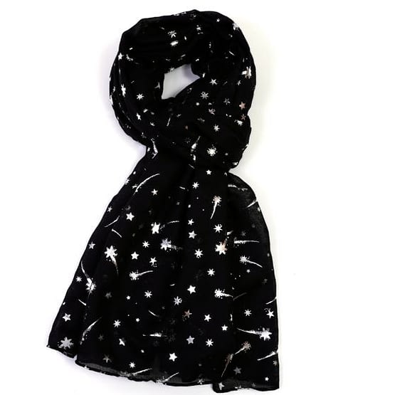 foil shooting star motif scarf in black