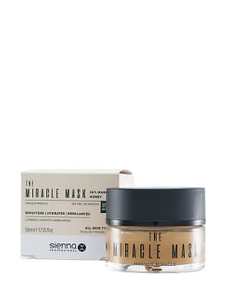 The Miracle Mask by Sienna X. This image shows the product jar stood to the right of the product box packaging.