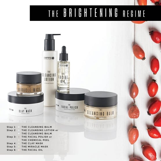 Brightening regime by sienna x. The image shows multiple jars and bottles
