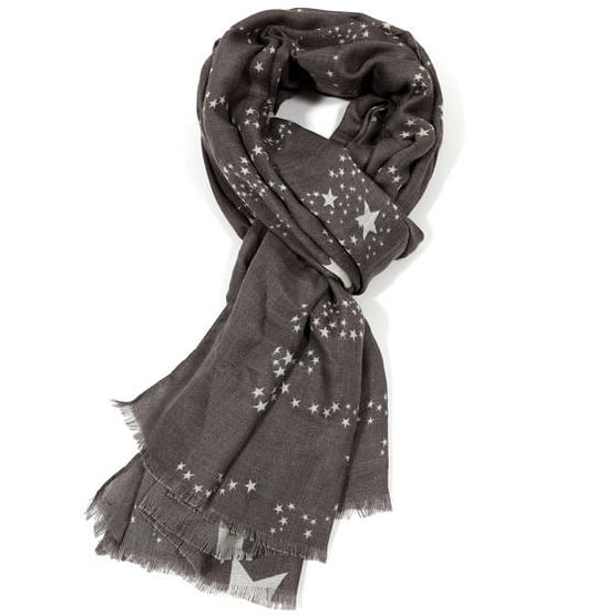 white star motif scarf in dark grey colour