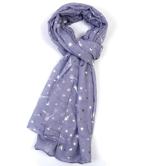 foil shooting star motif scarf in silver