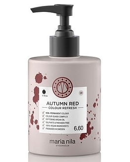 Maria Nila colour refresh bottle with pump. Autumn Red hair colour. Vegan and cruelty free